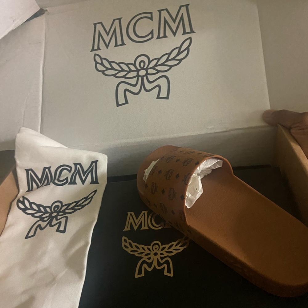 MCM authentic slides! Brand new in box. Size 8 in women but fit more like a 7.